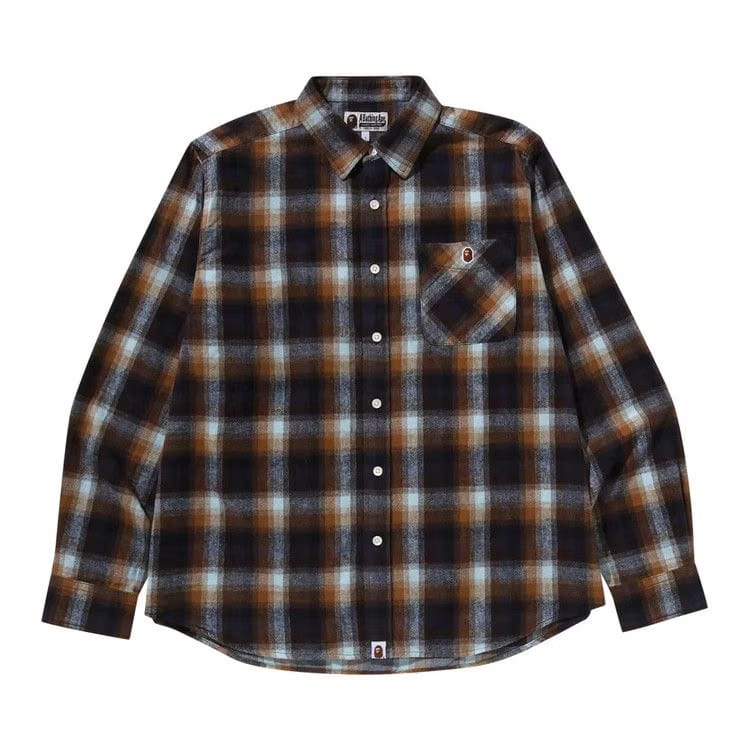 BAPE Ape Head One Point Check Relaxed Fit Shirt Beige