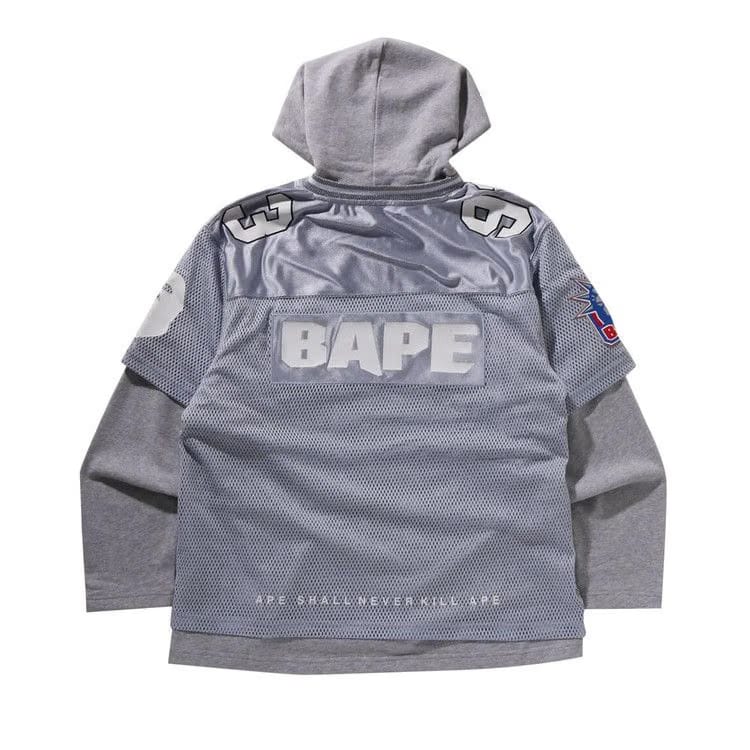 BAPE Multi Logo Layered Sleeves Relaxed Fit Football Jersey Silver