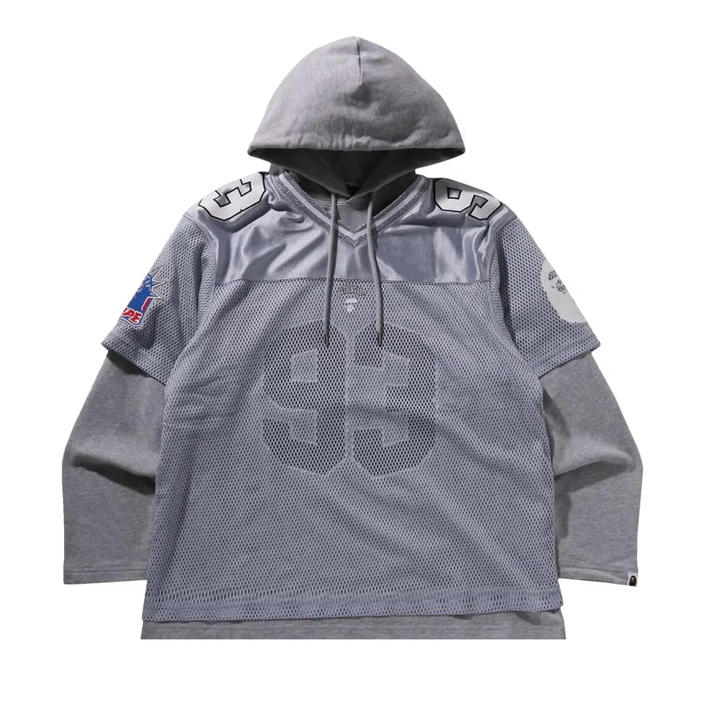BAPE Multi Logo Layered Sleeves Relaxed Fit Football Jersey Silver