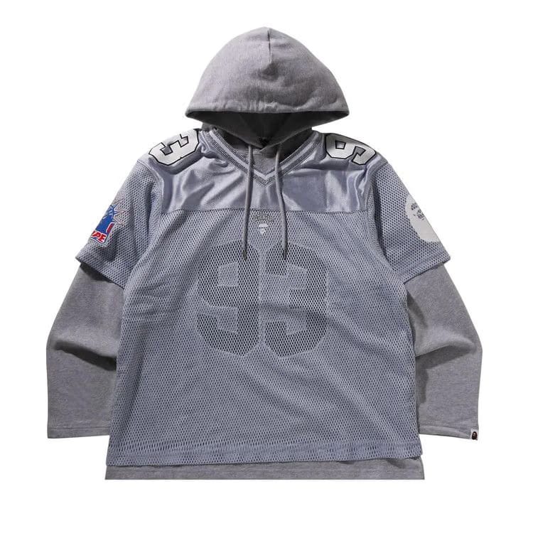 BAPE Multi Logo Layered Sleeves Relaxed Fit Football Jersey Silver