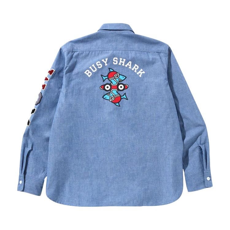 BAPE Busy Shark Chambray Relaxed Fit Shirt Blue/Light Indigo