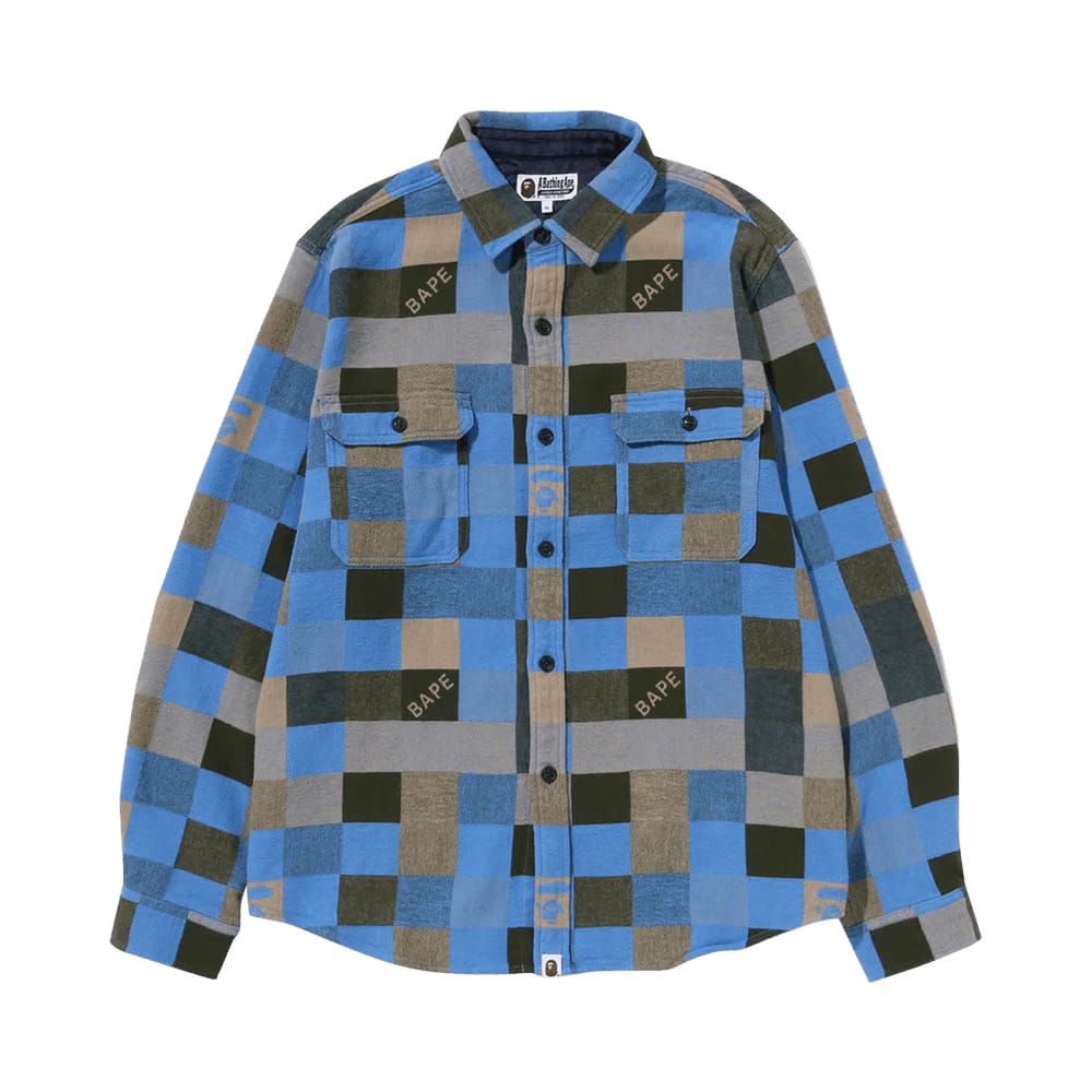 BAPE Block Check Relaxed Fit Shirt Beige