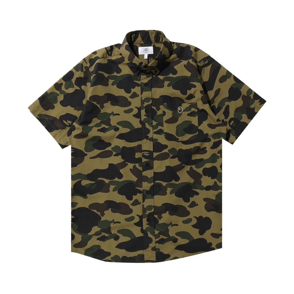 BAPE 1st Camo Button Down Shorts-Sleeve Shirt Green