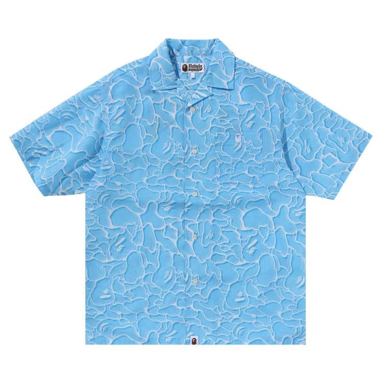 BAPE ABC Sea Surface Camo Open Collar Shirt Blue