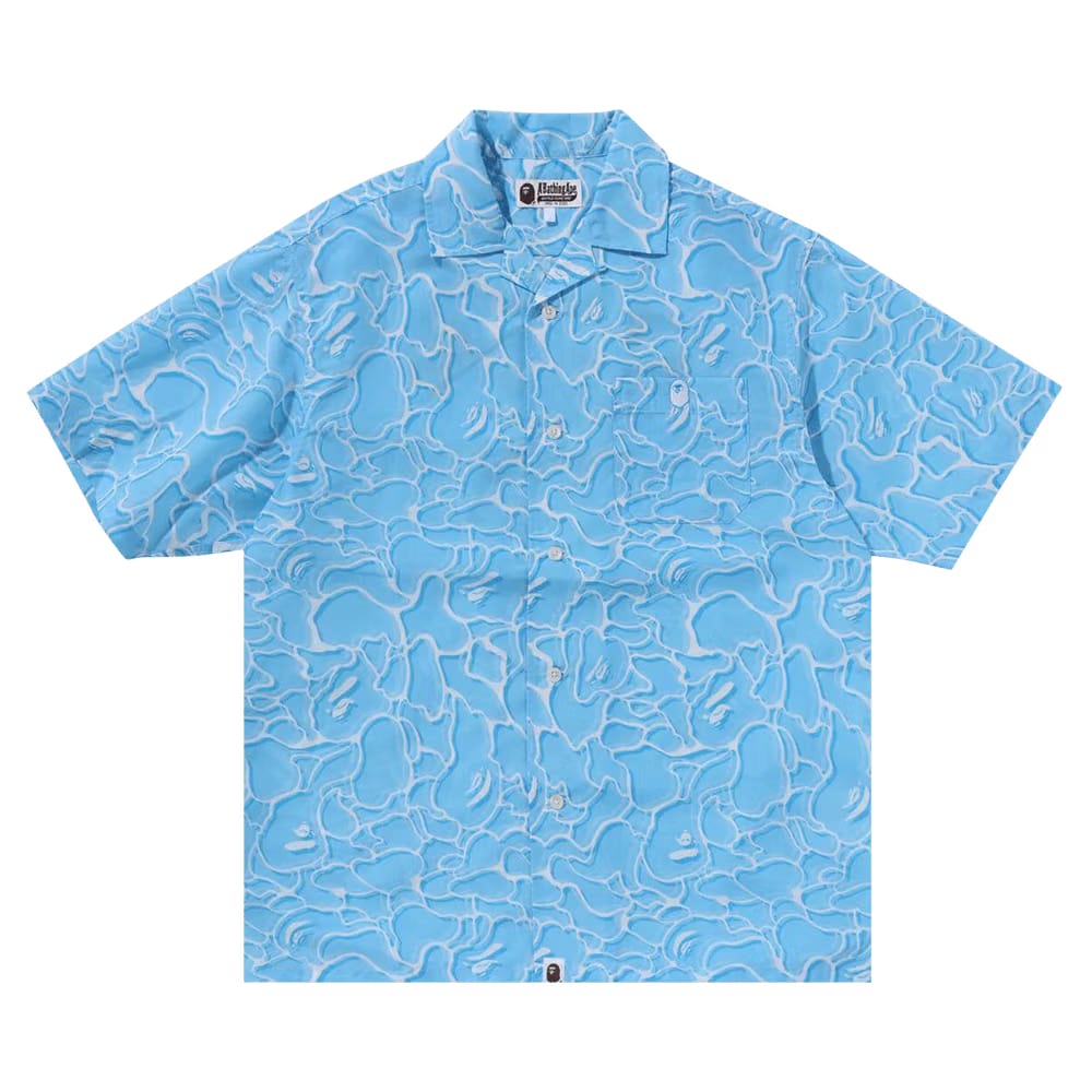 BAPE ABC Sea Surface Camo Open Collar Shirt Blue