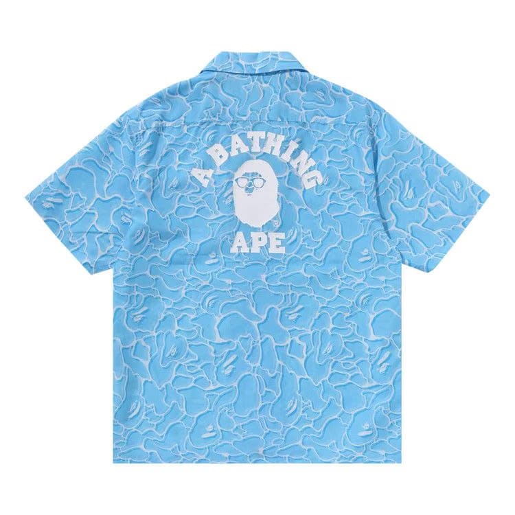 BAPE ABC Sea Surface Camo Open Collar Shirt Blue