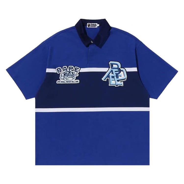 BAPE Color Blocking Oversized Rugby Polo Blue