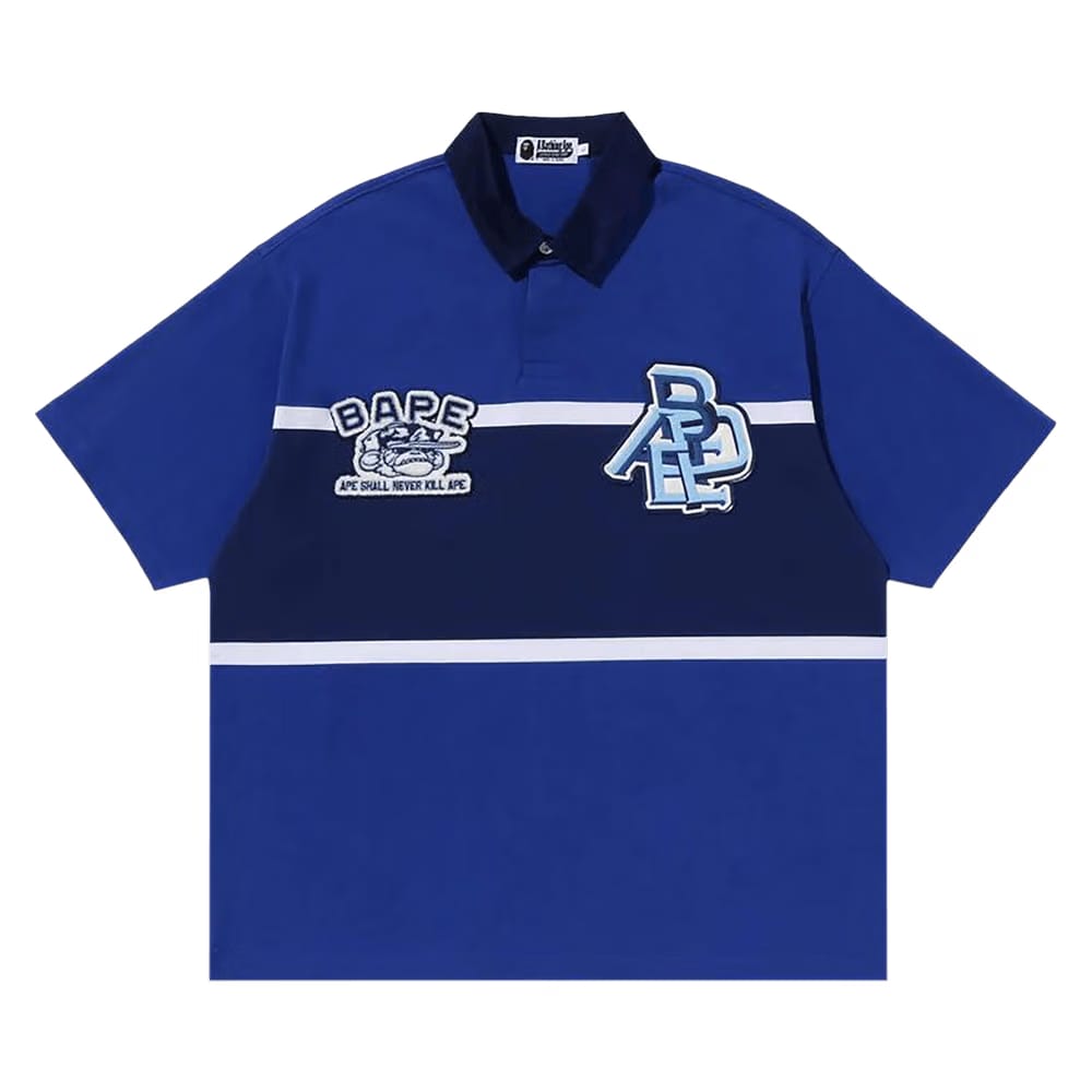 BAPE Color Blocking Oversized Rugby Polo Blue