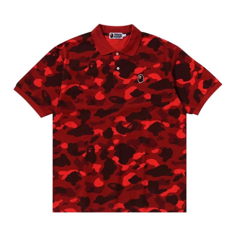 BAPE Color Camo Large Ape Head Relaxed Fit Polo Shirt Red