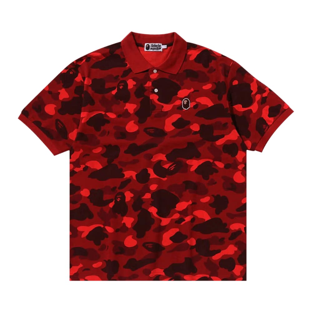 BAPE Color Camo Large Ape Head Relaxed Fit Polo Shirt Red
