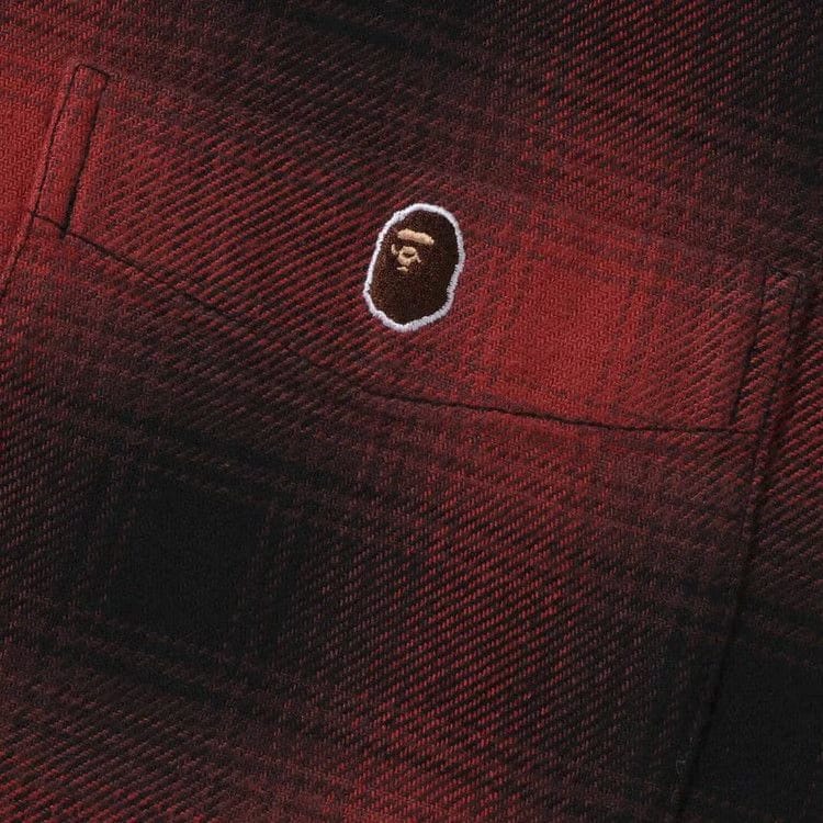 BAPE One Point Ombre Check Relaxed Fit Long-Sleeve Shirt Red