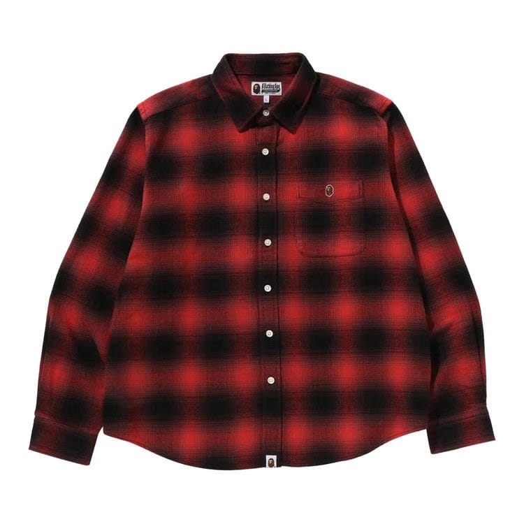 BAPE One Point Ombre Check Relaxed Fit Long-Sleeve Shirt Red