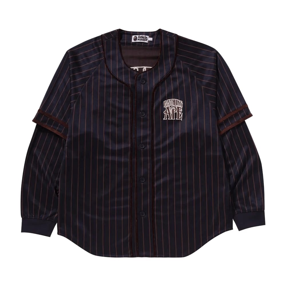BAPE Stripe Layered Sleeves Long-Sleeve Baseball Shirt Navy