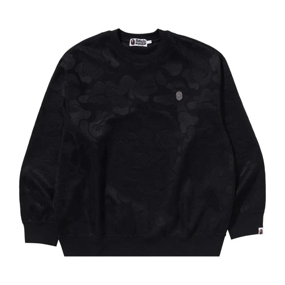 BAPE Solid Camo Jacquard One Point Relax Fit Crewneck Sweatshirt Black