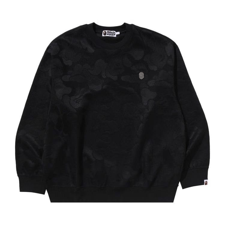 BAPE Solid Camo Jacquard One Point Relax Fit Crewneck Sweatshirt Black