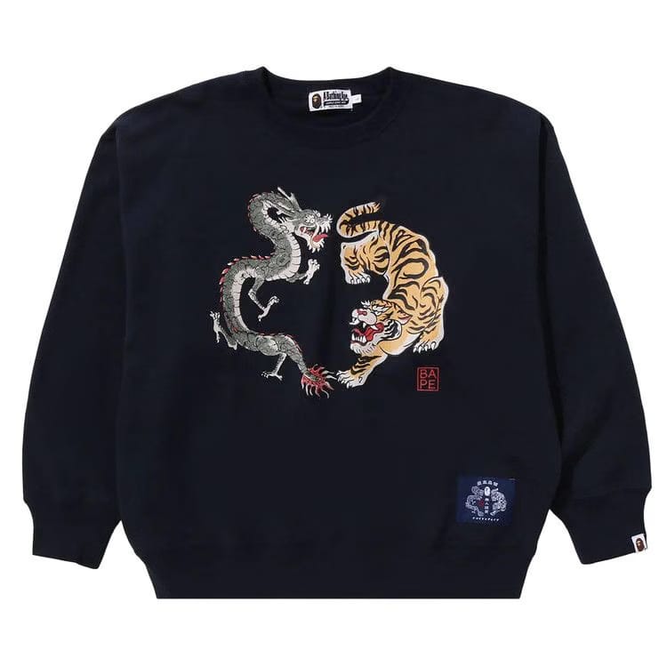 BAPE Japan Culture Tiger And Dragon Crewneck Navy