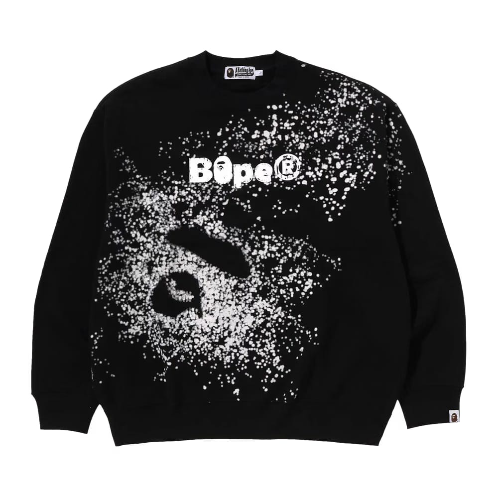 BAPE Spray Print Logo Relaxed Fit Crewneck Sweatshirt Black