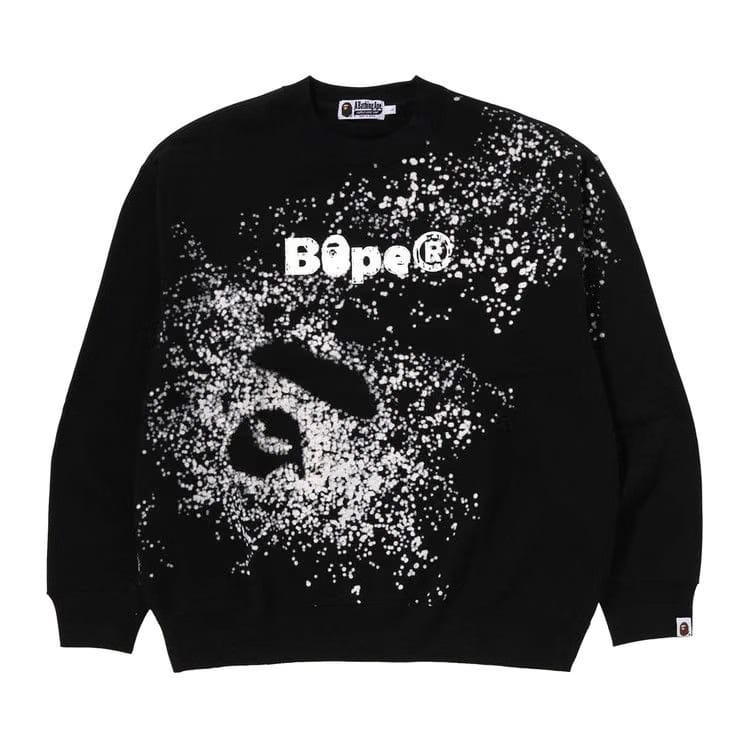 BAPE Spray Print Logo Relaxed Fit Crewneck Sweatshirt Black