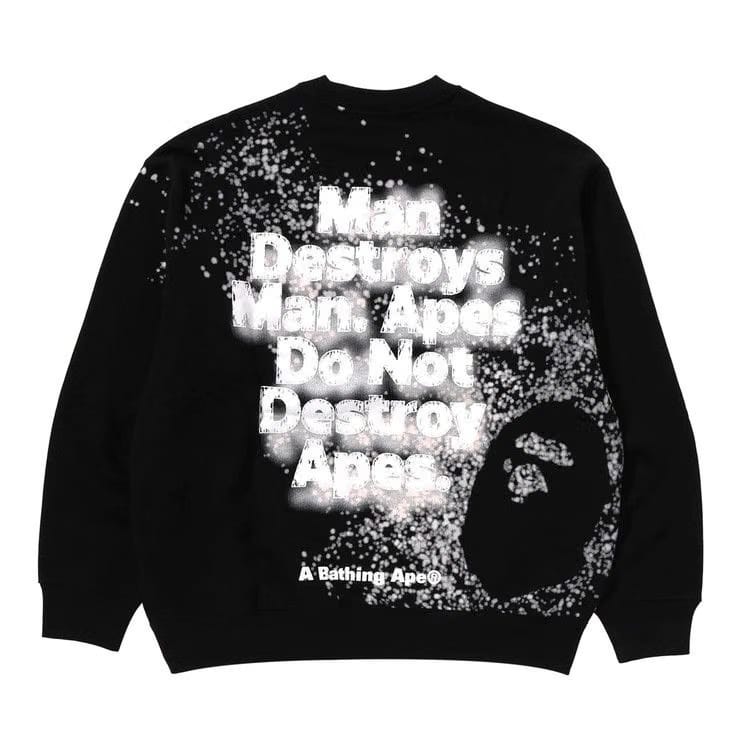 BAPE Spray Print Logo Relaxed Fit Crewneck Sweatshirt Black