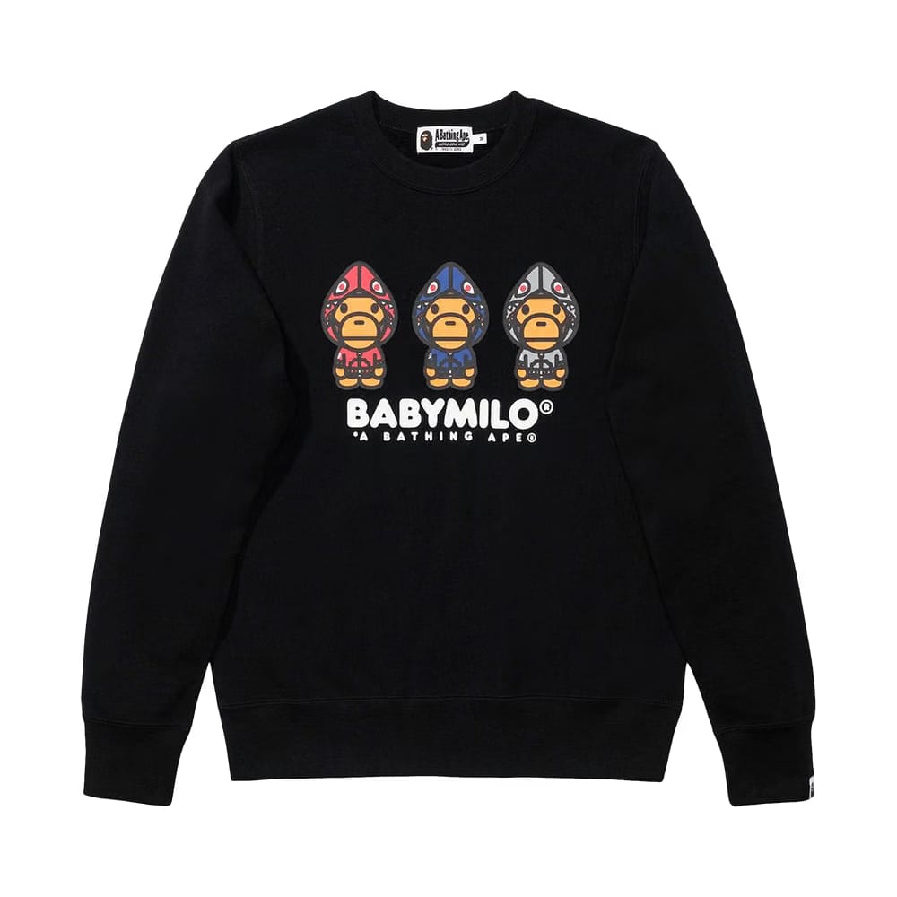 BAPE Milo Shark Hoodie Print Crewneck Black