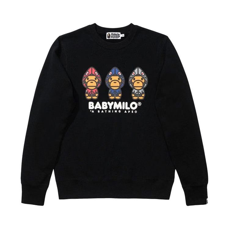 BAPE Milo Shark Hoodie Print Crewneck Black