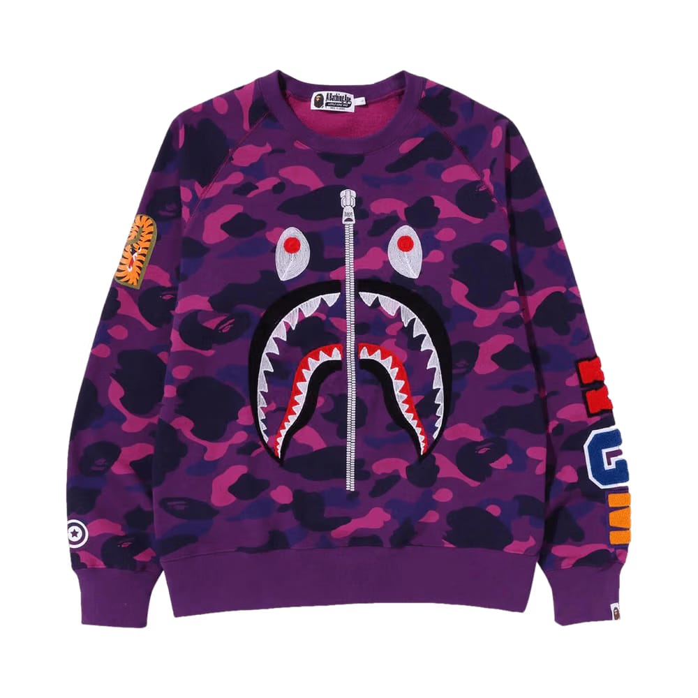 BAPE Color Camo Embroidery Shark Crewneck Purple