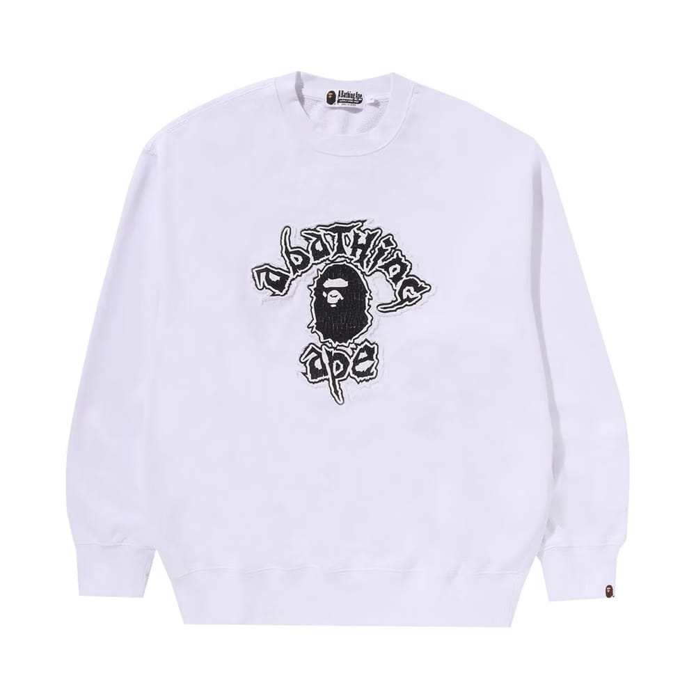 BAPE Mad Ape College Heavy Washed Crewneck White