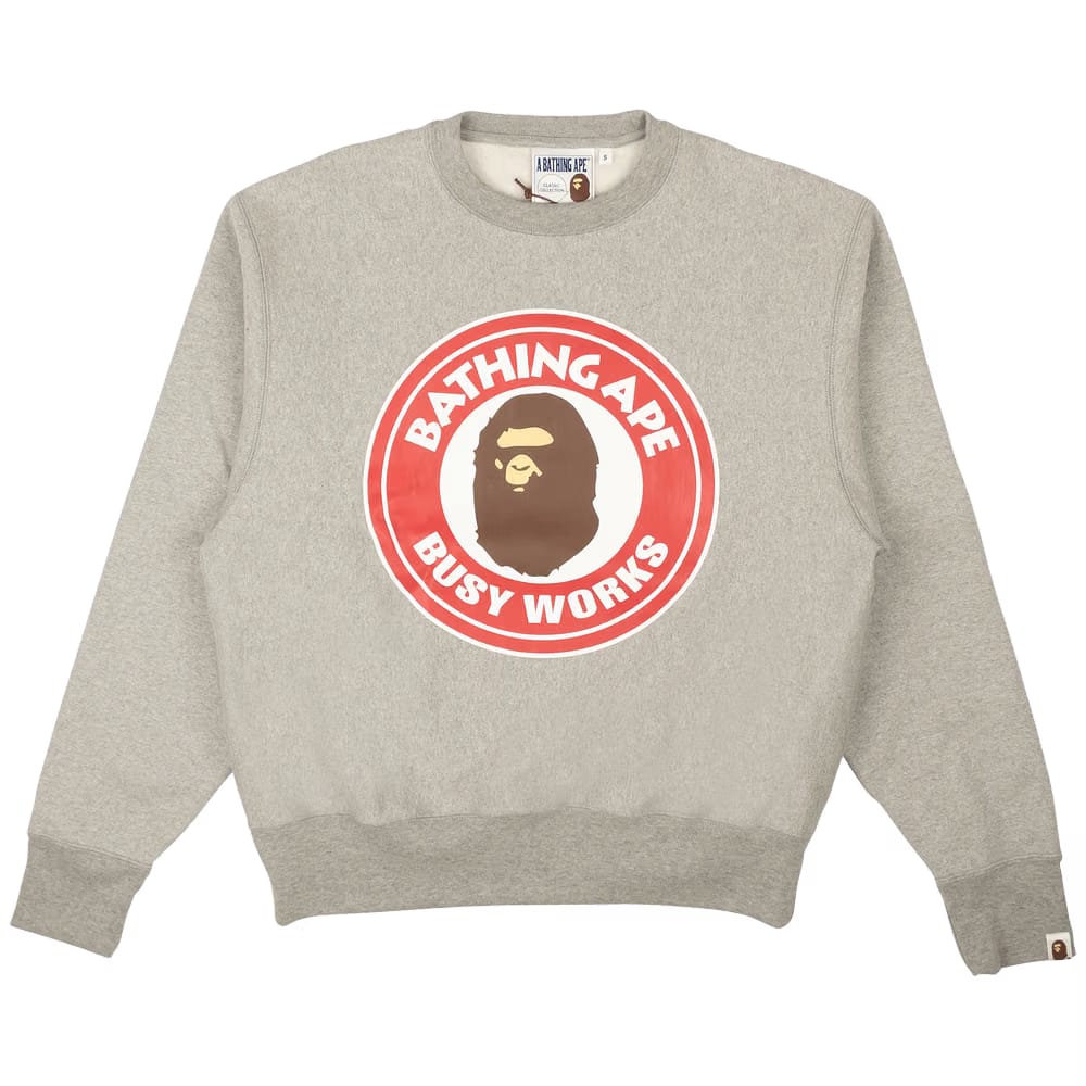 BAPE Classic Busy Works Crewneck Sweatshirt Heather Grey