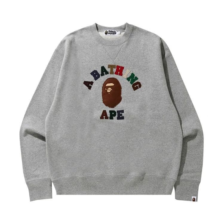 BAPE College Applique Relaxed Crewneck Grey