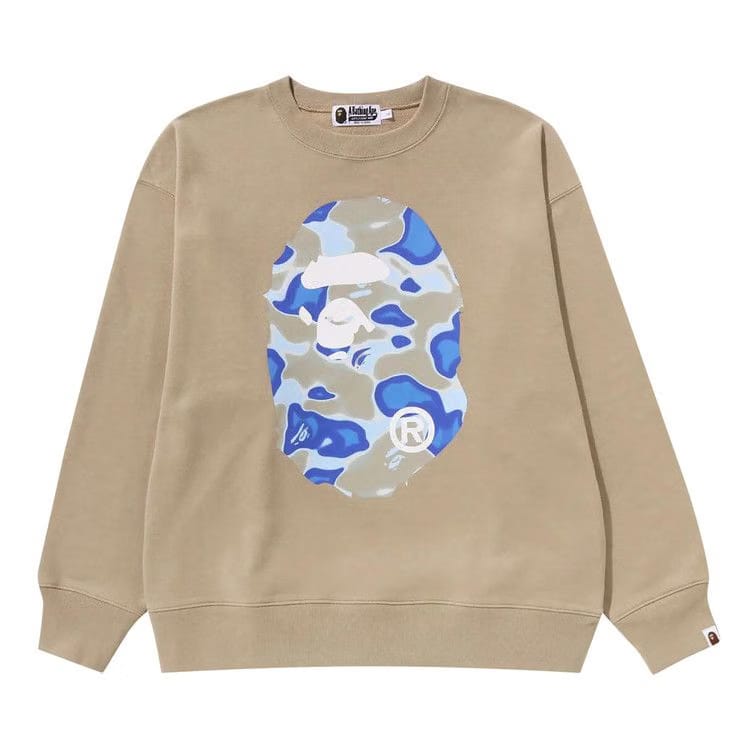 BAPE Liquid Camo Ape Head Relaxed Fit Crewneck Sweat Beige