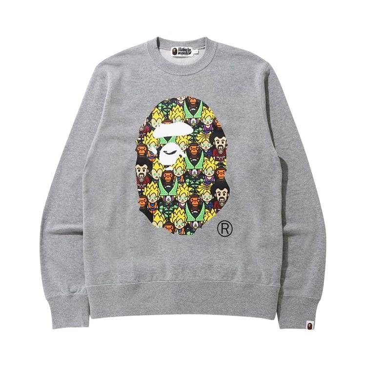 BAPE x Dragon Ball Z Baby Milo Big Ape Head Crewneck Grey