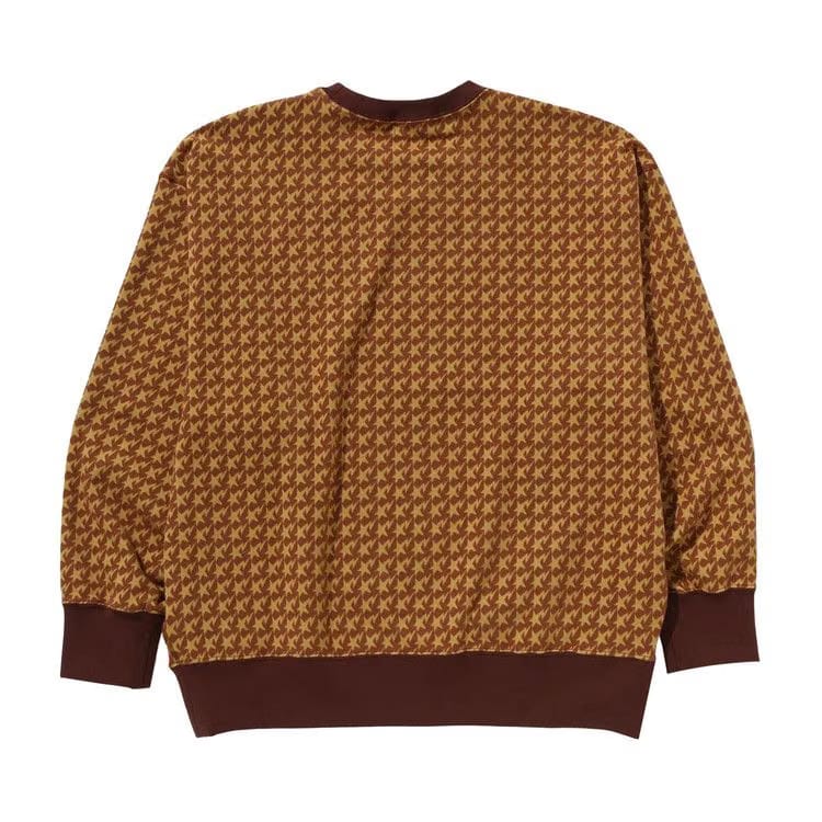 BAPE Sta Houndstooth Jacquard Relaxed Fit Crewneck Sweatshirt Brown