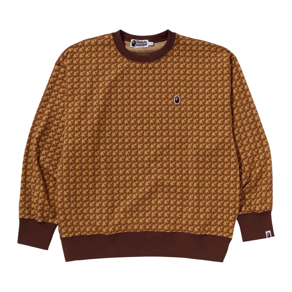 BAPE Sta Houndstooth Jacquard Relaxed Fit Crewneck Sweatshirt Brown