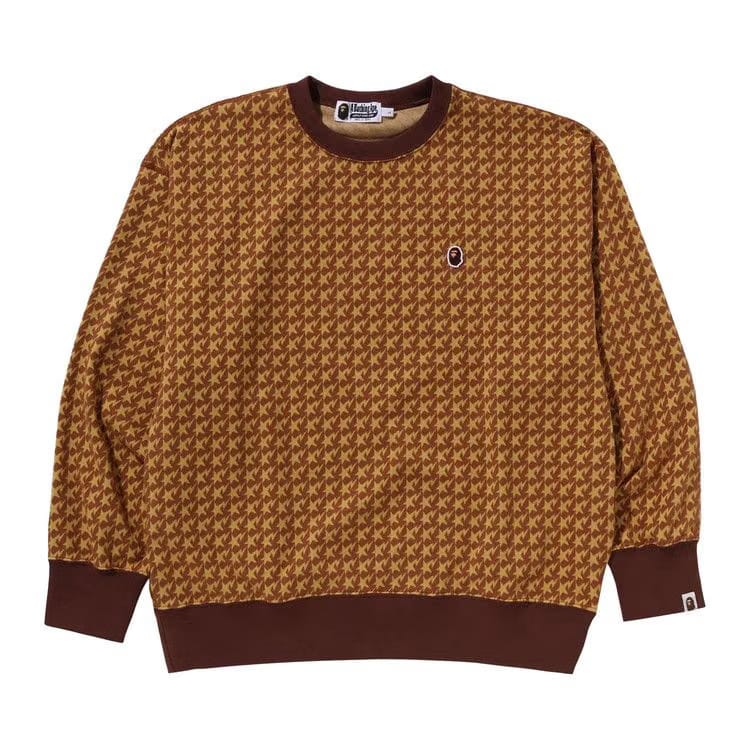 BAPE Sta Houndstooth Jacquard Relaxed Fit Crewneck Sweatshirt Brown