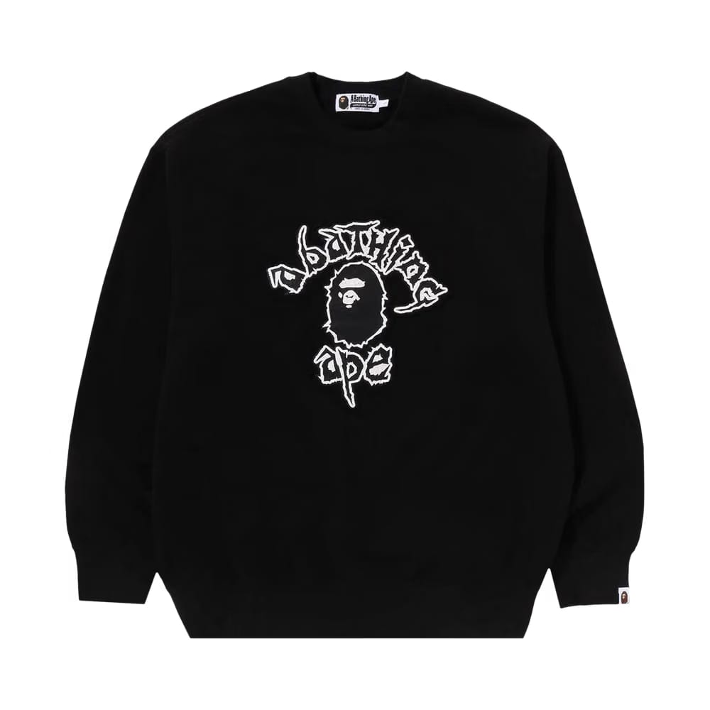 BAPE Mad Ape College Heavy Washed Crewneck Black