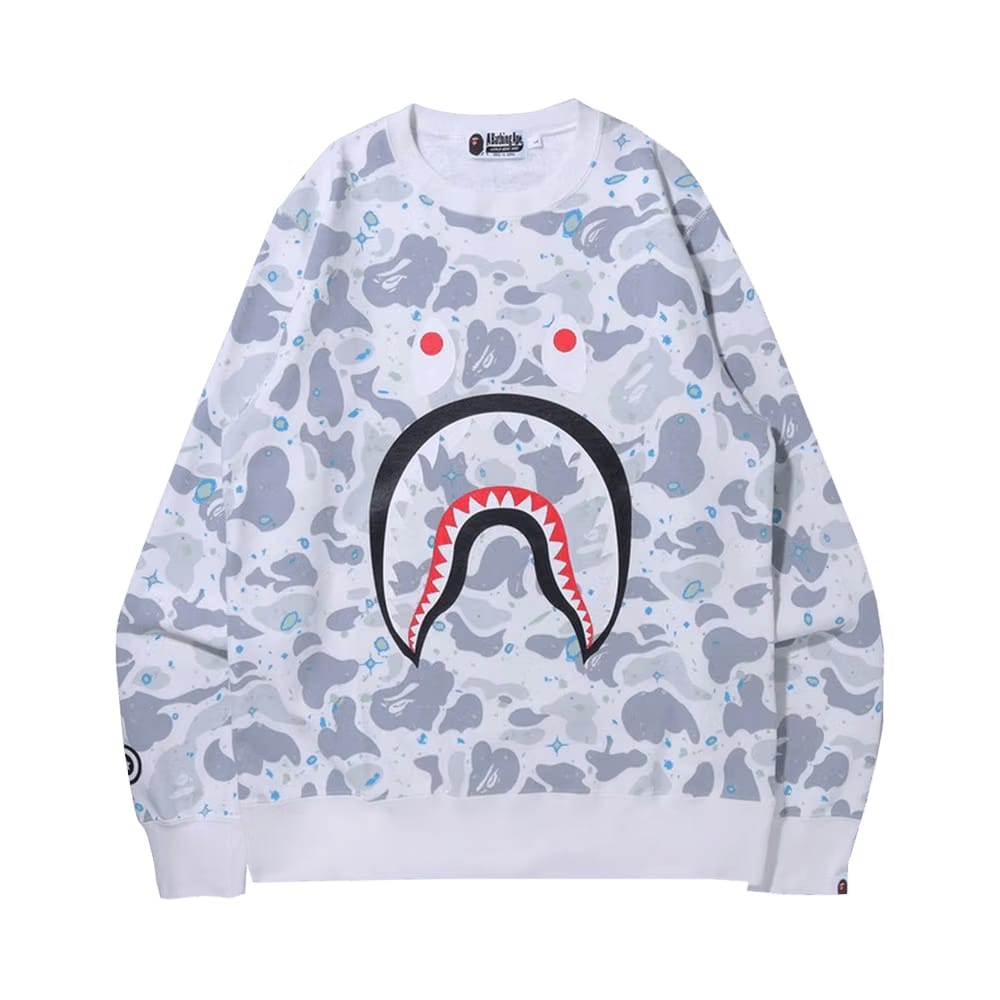 BAPE Space Camo Shark Crewneck White