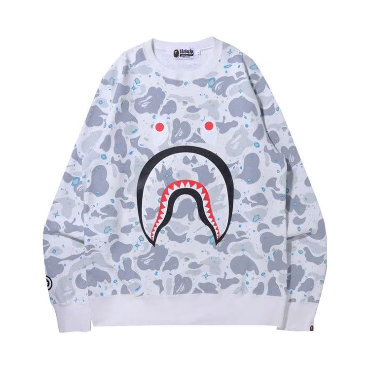 BAPE Space Camo Shark Crewneck White