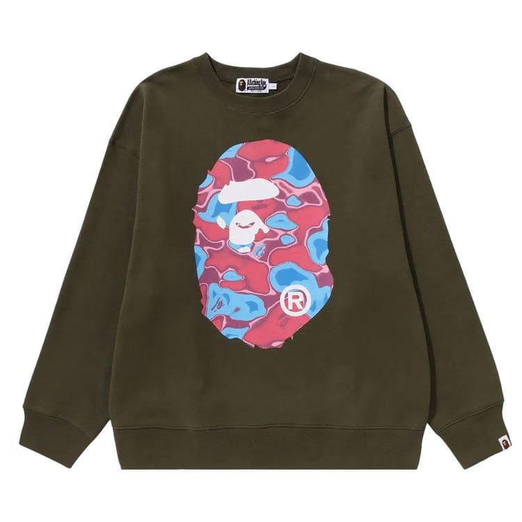 BAPE Liquid Camo Ape Head Relaxed Fit Crewneck Sweat Olive Drab