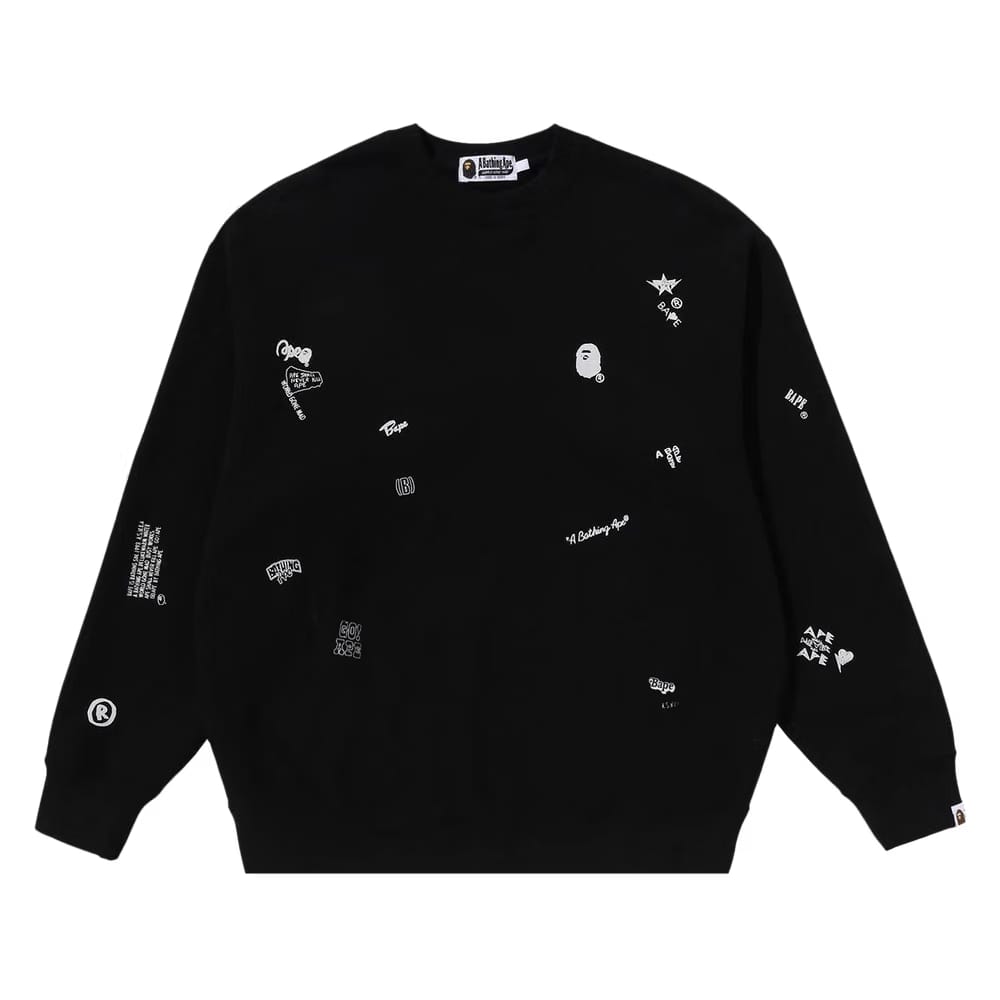 BAPE Multi Logo Relaxed Fit Crewneck Sweatshirt Black
