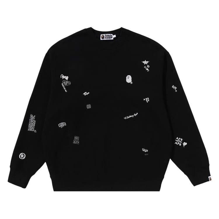 BAPE Multi Logo Relaxed Fit Crewneck Sweatshirt Black
