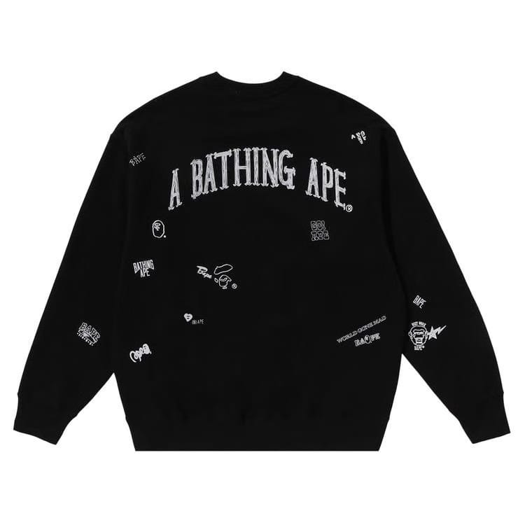 BAPE Multi Logo Relaxed Fit Crewneck Sweatshirt Black