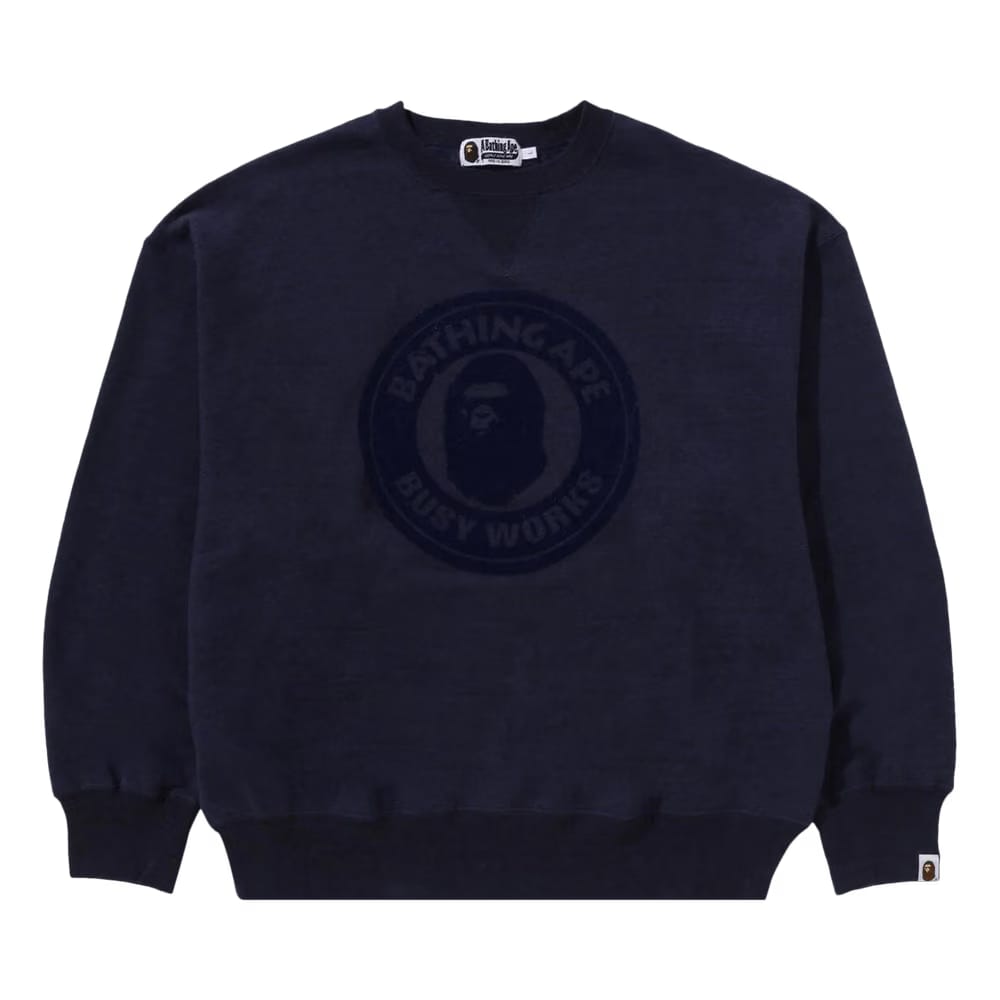BAPE Over Dye Busy Works Relaxed Fit Crewneck Sweatshirt Navy