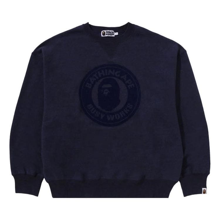 BAPE Over Dye Busy Works Relaxed Fit Crewneck Sweatshirt Navy