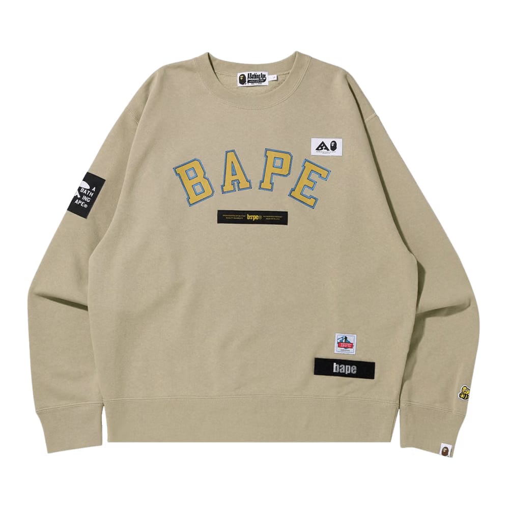 BAPE Multi Label Relaxed Fit Crewneck Beige