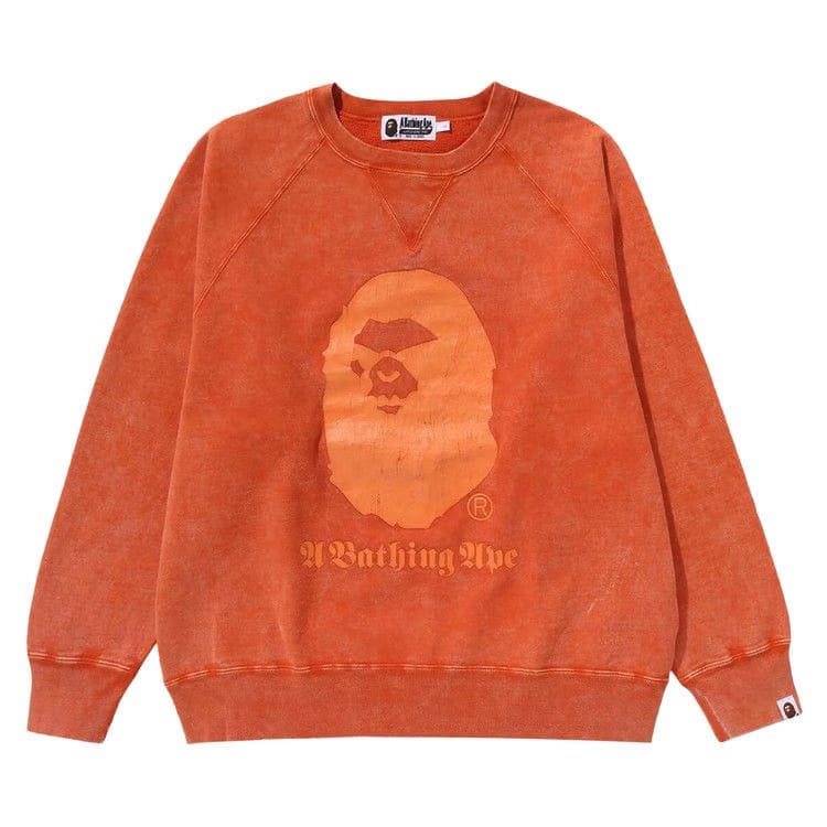 BAPE A Bathing Ape Overdye Relaxed Fit Crewneck Orange