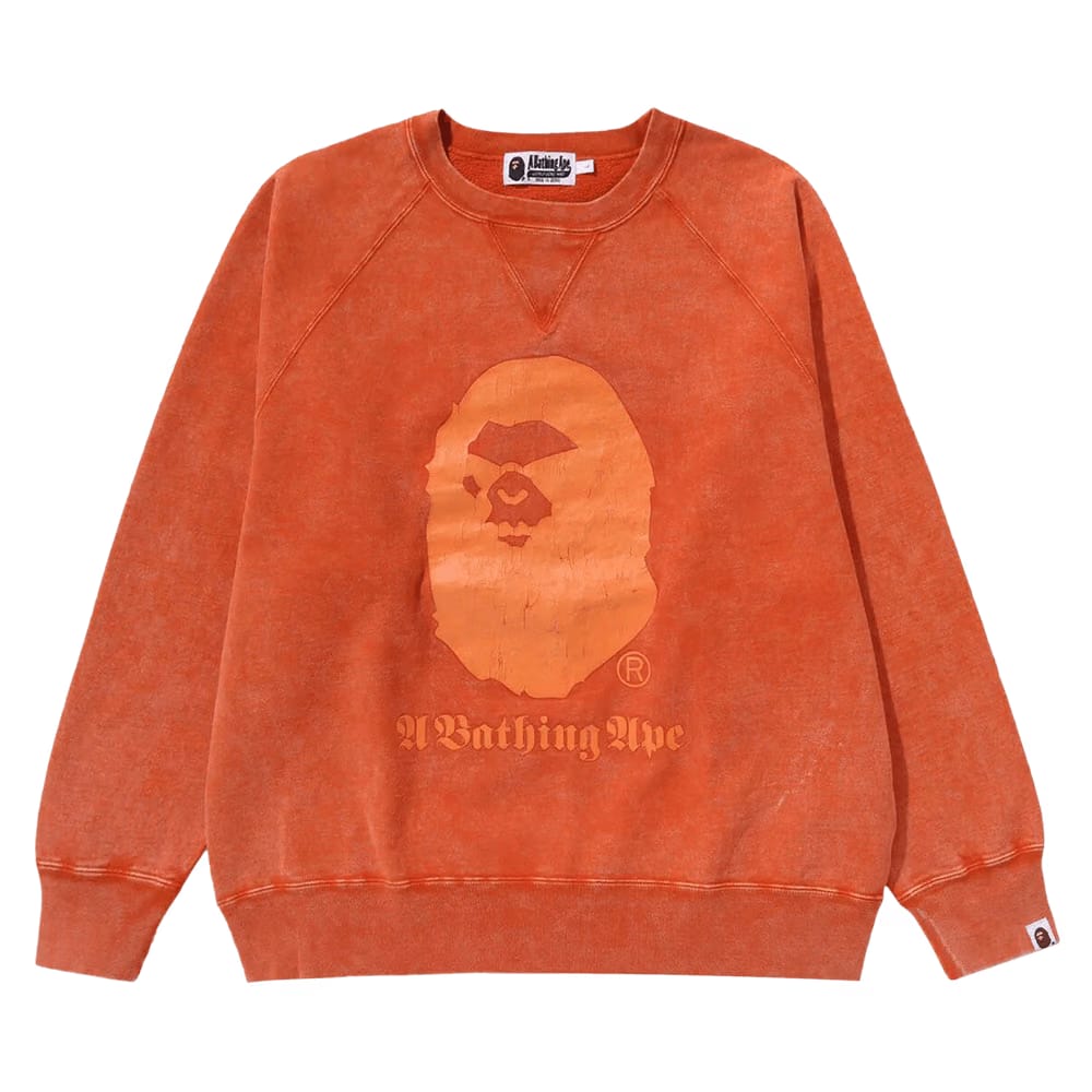 BAPE A Bathing Ape Overdye Relaxed Fit Crewneck Orange