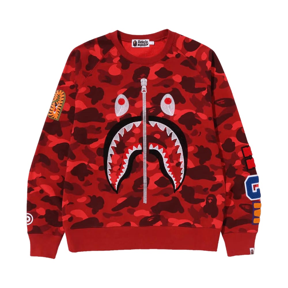 BAPE Color Camo Embroidery Shark Crewneck Red