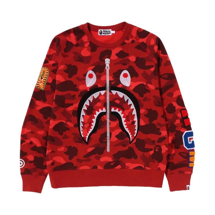BAPE Color Camo Embroidery Shark Crewneck Red
