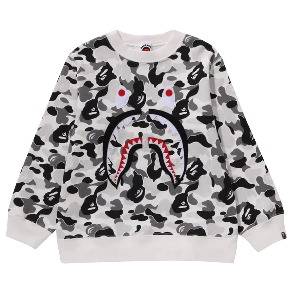 BAPE Kids ABC Camo Shark Patch Crewneck Grey