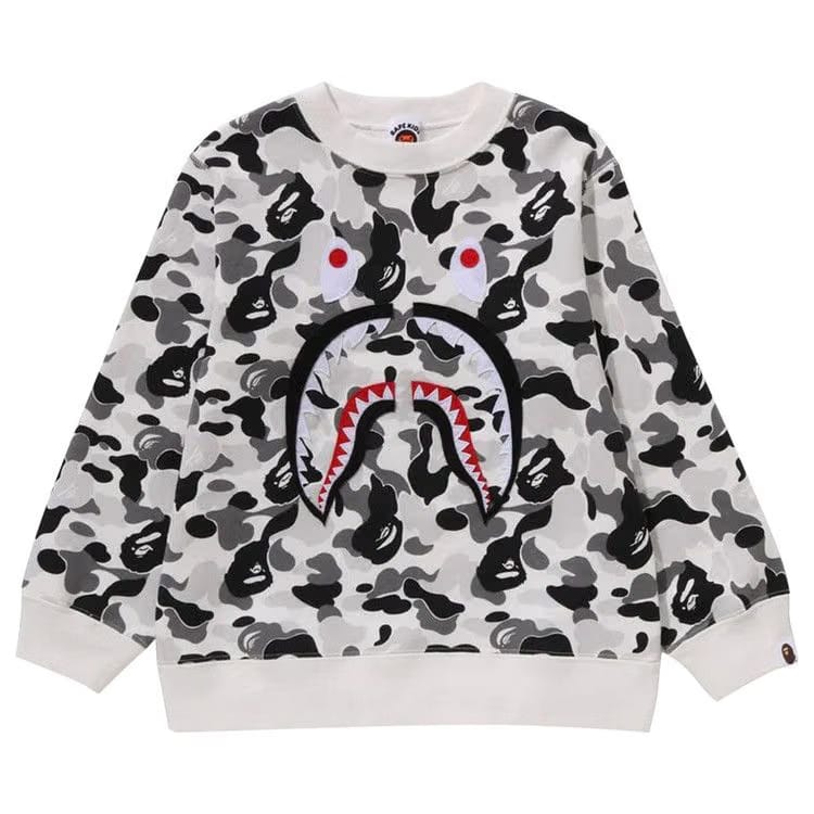 BAPE Kids ABC Camo Shark Patch Crewneck Grey